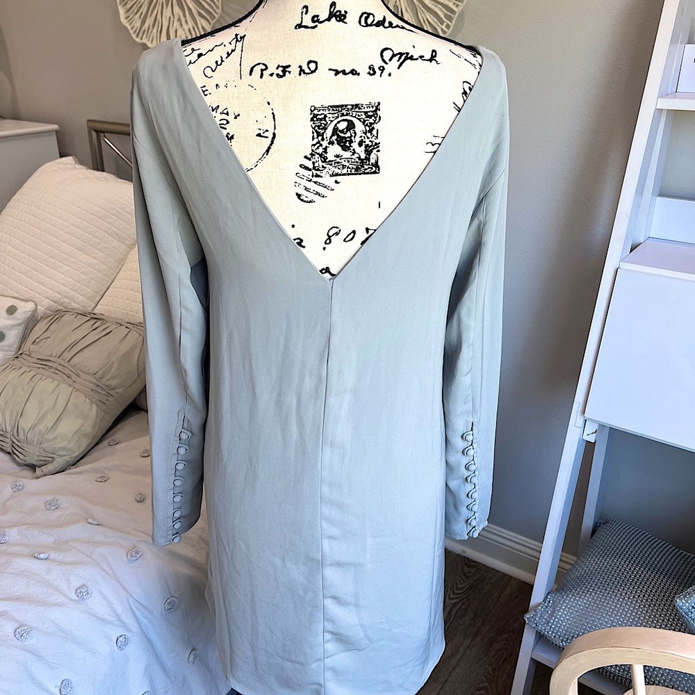 Lulu’s Elegant Wide Neck Scoop Back Light Blue Dress